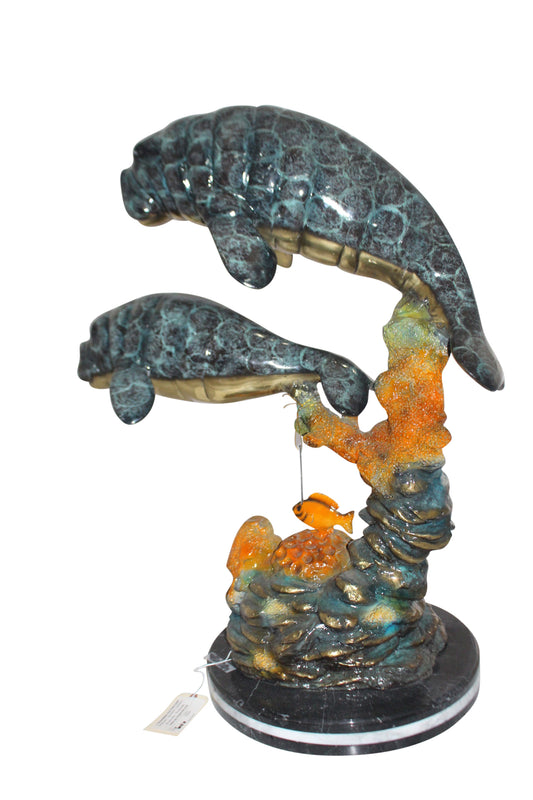 Manatees swimming - large Bronze Statue -  Size: 18"L x 28"W x 38"H. 