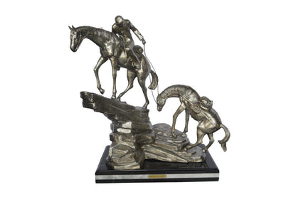 Man with two horses silver finish Bronze Statue -  Size: 25"L x 13"W x 26"H.