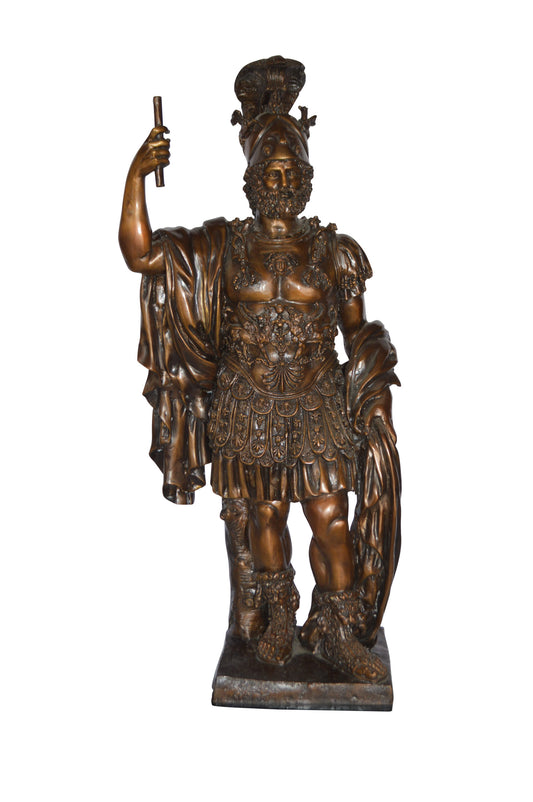 Mars Ultor Bronze Statue Mounted on a Marble Base -  Size: 14"L x 11"W x 34"H.