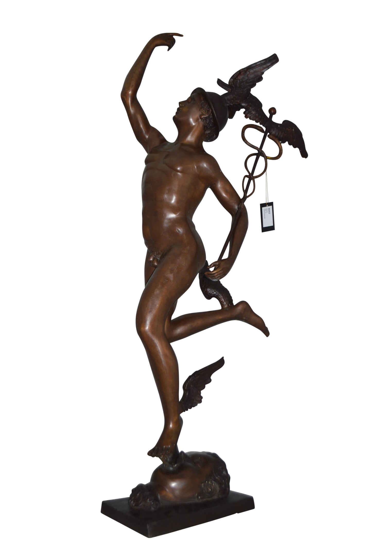 19th Century Mercury Bronze Statue -  Size: 23"L x 13"W x 64"H.