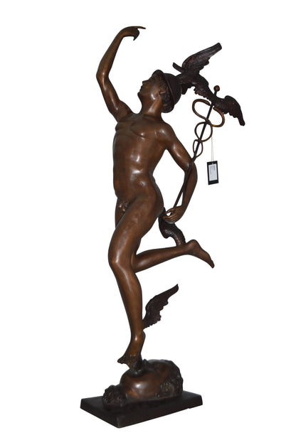 19th Century Mercury Bronze Statue -  Size: 23"L x 13"W x 64"H.