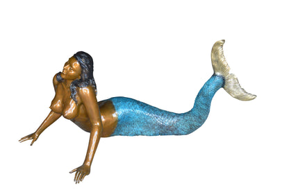 Mermaid Lying in the Sun Bronze Statue -  Size: 87"L x 44"W x 36"H.