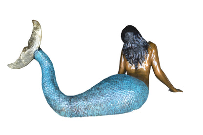 Mermaid Lying in the Sun Bronze Statue -  Size: 87"L x 44"W x 36"H.