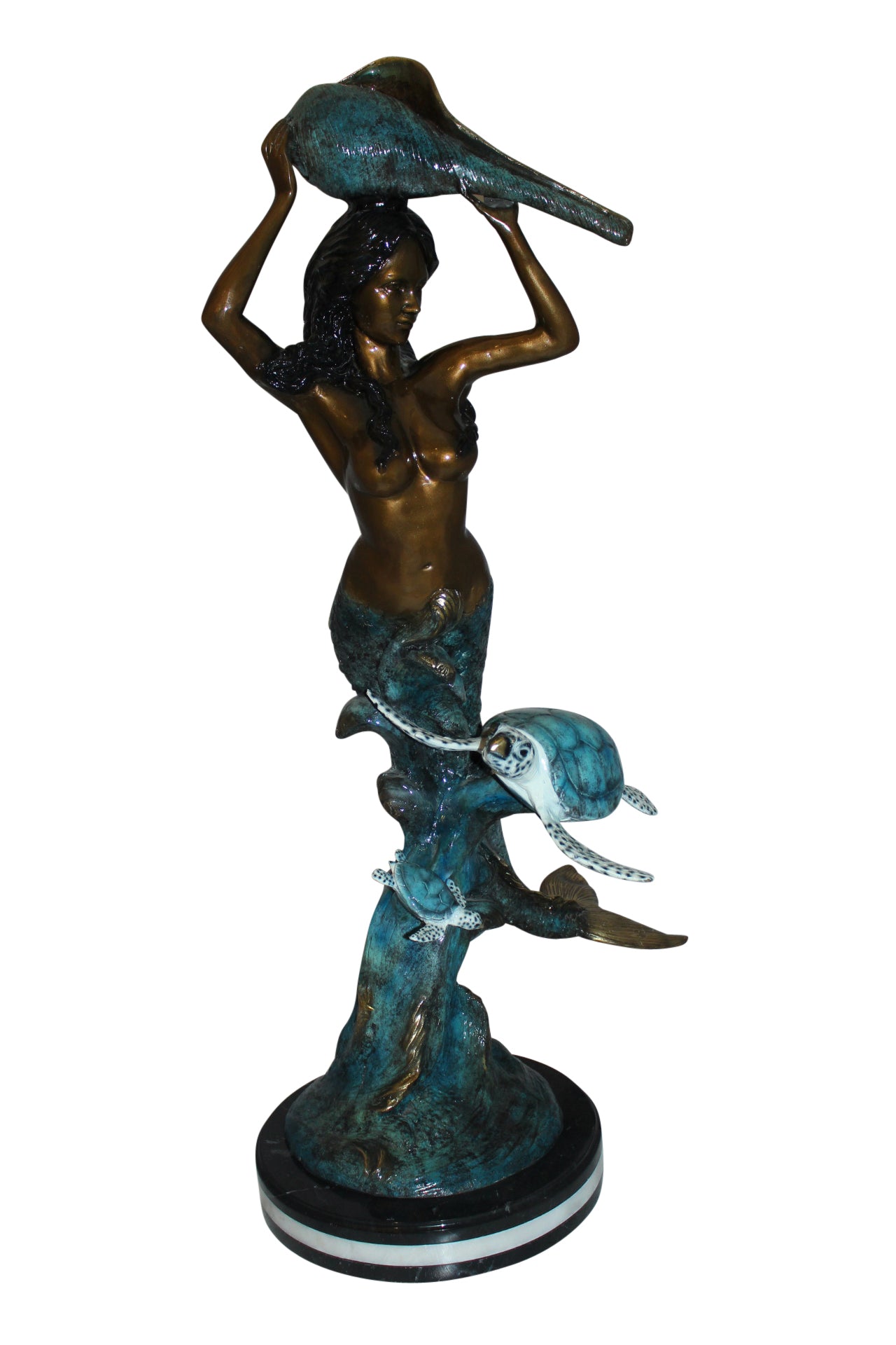 Mermaid 43 holding a shell fountain Bronze Statue -  Size: 14"L x 24"W x 43"H. 