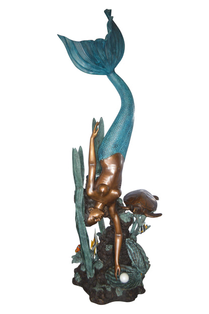 Mermaid Diving for a Pearl Fountain Bronze Statue -  Size: 34"L x 27"W x 93"H.