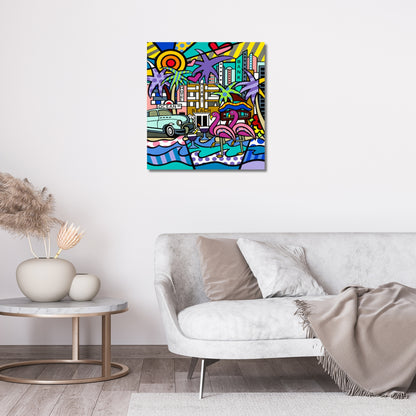 Miami Beach, Acrylic Painting, Stretched Canvas, Wall Art by Jozza 36" x 42" x 1