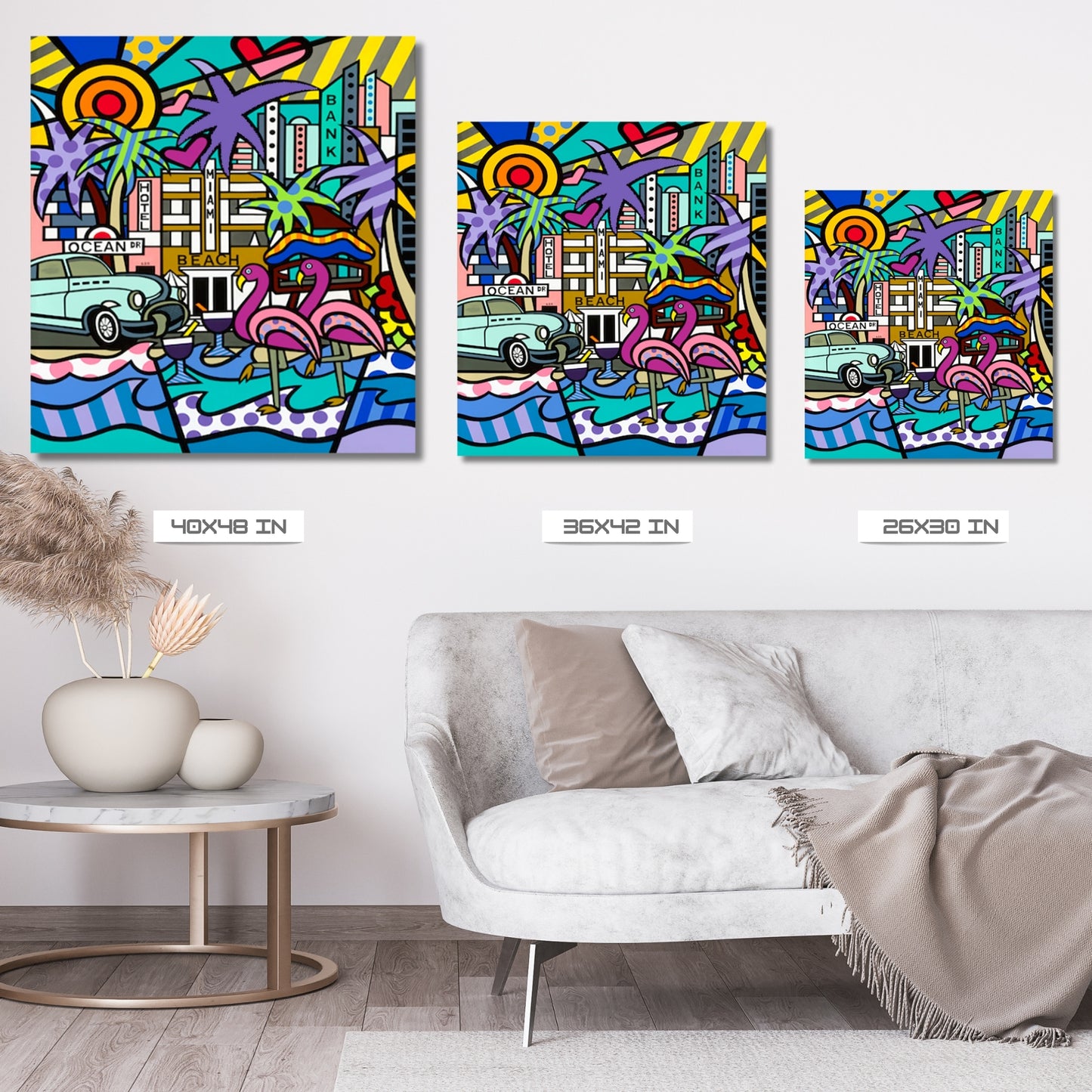 Miami Beach, Acrylic Painting, Stretched Canvas, Wall Art by Jozza 40" x 48" x 1