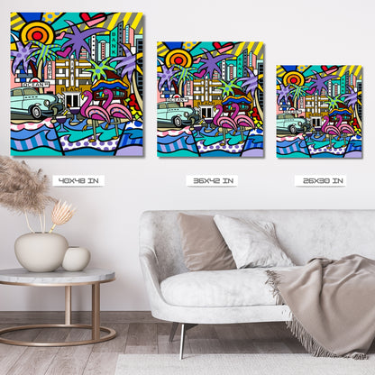 Miami Beach, Acrylic Painting, Stretched Canvas, Wall Art by Jozza 40" x 48" x 1