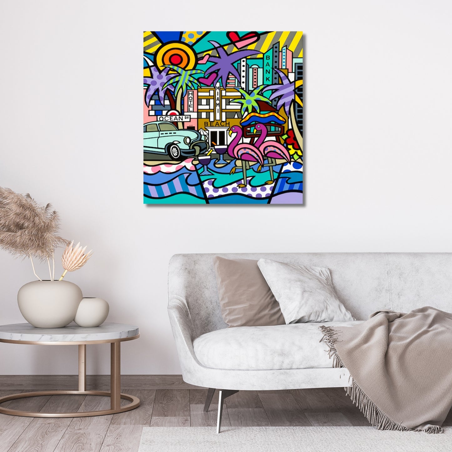 Miami Beach, Acrylic Painting, Stretched Canvas, Wall Art by Jozza 40" x 48" x 1