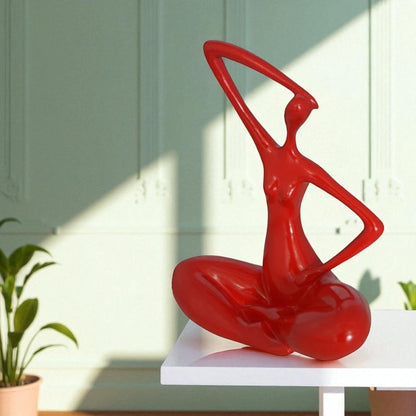 Modern Art Ballet Dancer Sitting Red Resin Statue -  Size: 9"L x 5"W x 11"H.