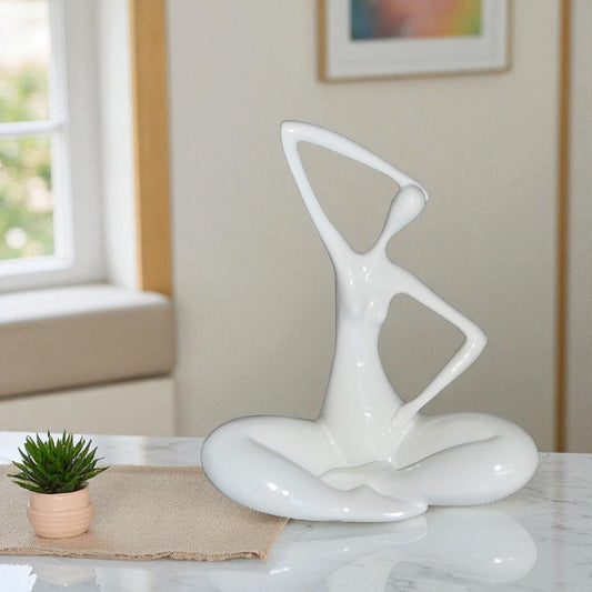 Modern Art Ballet Dancer Sitting White Resin Statue -  Size: 9"L x 5"W x 11"H.