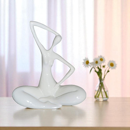 Modern Art Ballet Dancer Sitting White Resin Statue -  Size: 9"L x 5"W x 11"H.