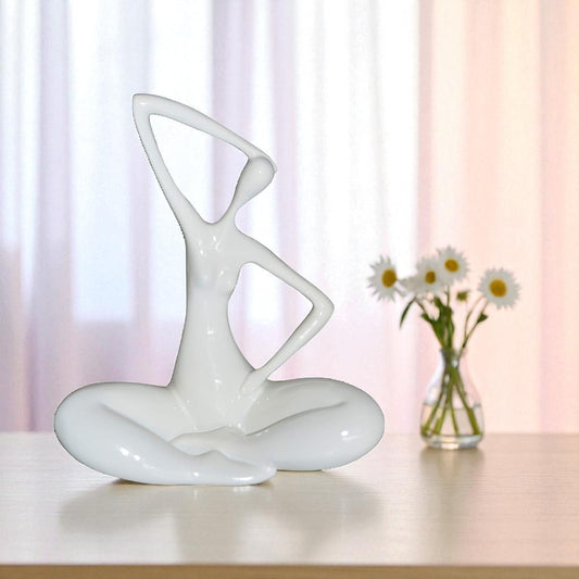 Modern Art Ballet Dancer Sitting White Resin Statue -  Size: 9"L x 5"W x 11"H.