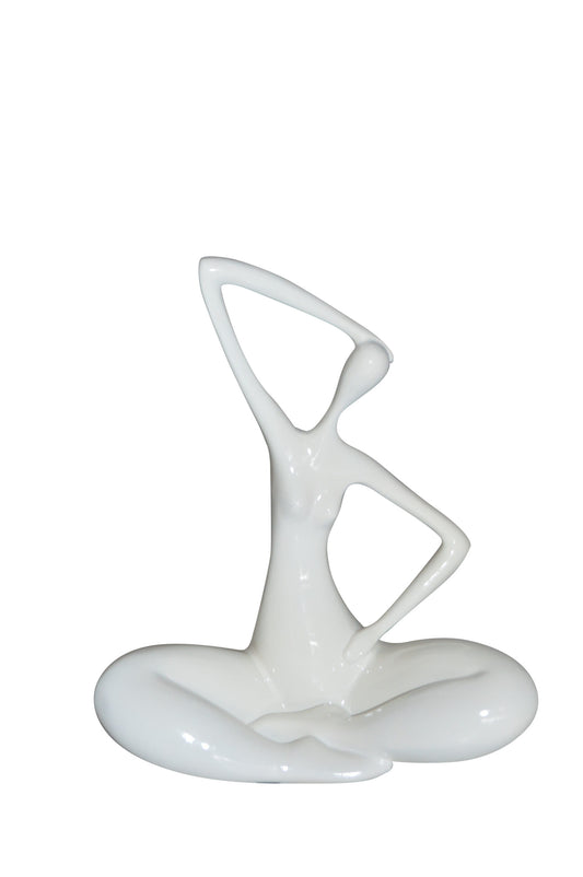 Modern Art Ballet Dancer Sitting White Resin Statue -  Size: 9"L x 5"W x 11"H.