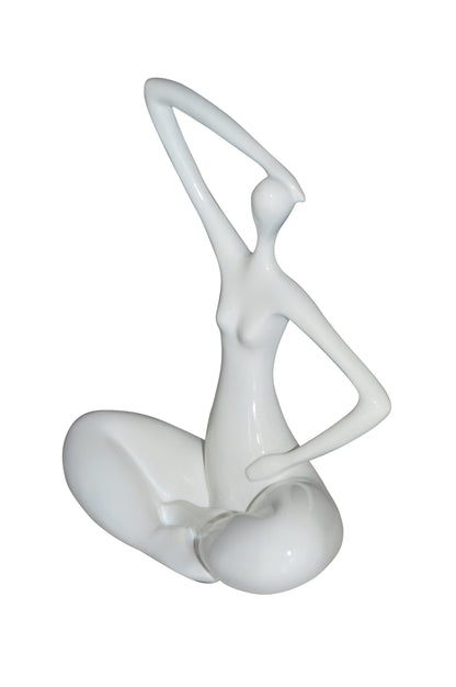 Modern Art Ballet Dancer Sitting White Resin Statue -  Size: 9"L x 5"W x 11"H.