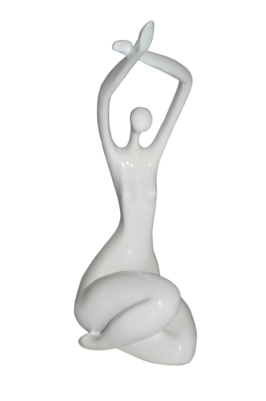 Modern Art Dancer in Action White Resin Statue -  Size: 4"L x 6"W x 13"H.