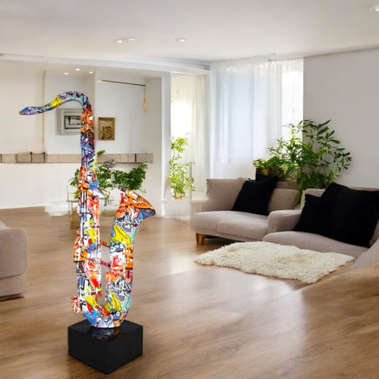Modern Art Graffiti Saxophone Statue Made of Resin Size: 15" x 9" x 29"H