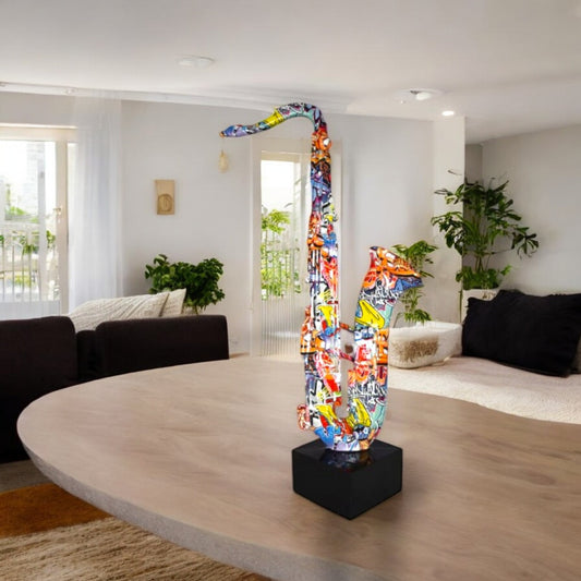 Modern Art Graffiti Saxophone Statue Made of Resin Size: 15" x 9" x 29"H