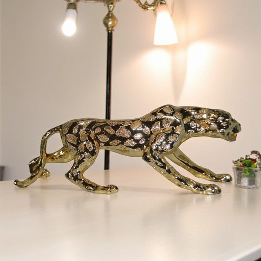 Modern Art Large Gold Jaguar Statue Made of Resin - Size: 42"L x 8"W x 14"H.
