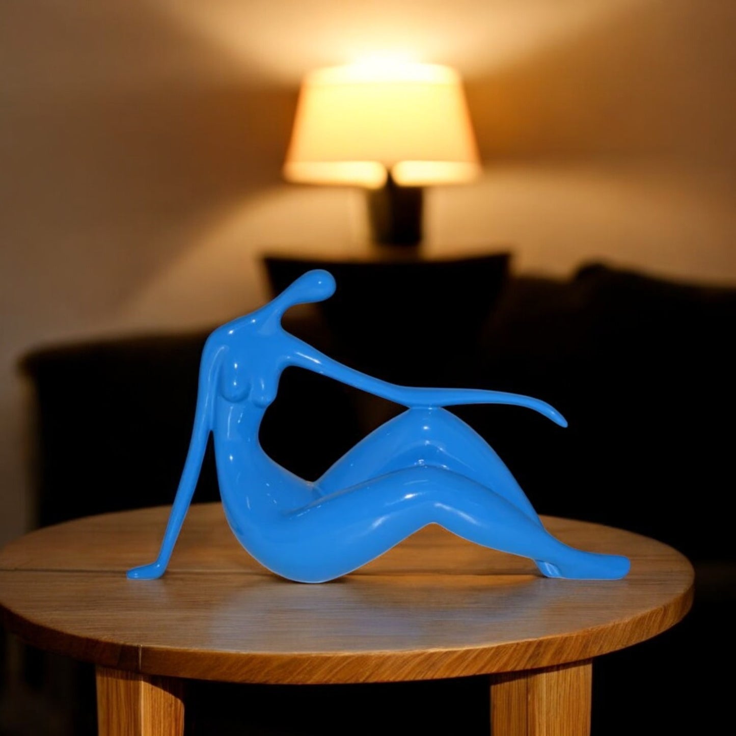 Modern Art Medium Blue Women on the Beach Resin Statue - Size: 14" x 4" x 9"H