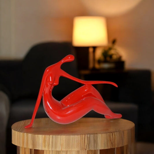 Modern Art Medium Red Women on the Beach Resin Statue - Size: 14" x 4" x 9"H