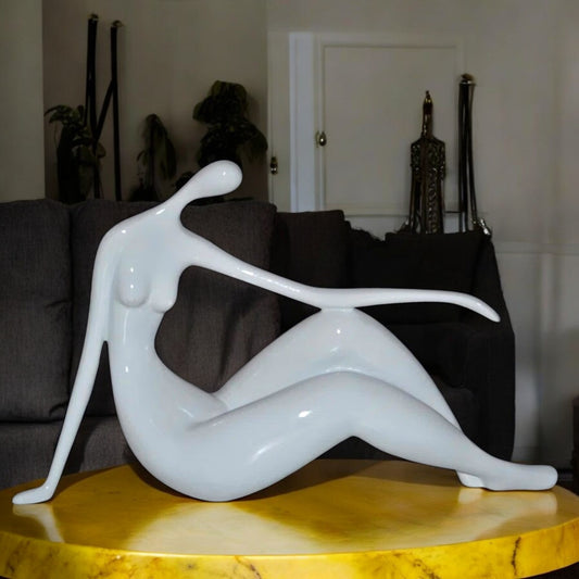 Modern Art Medium White Women on the Beach Resin Statue - Size: 14" x 4" x 9"H