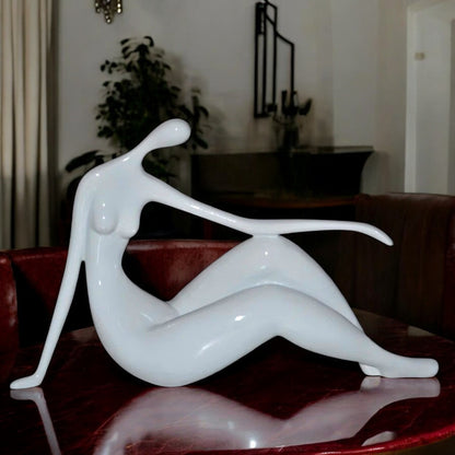 Modern Art Medium White Women on the Beach Resin Statue - Size: 14" x 4" x 9"H