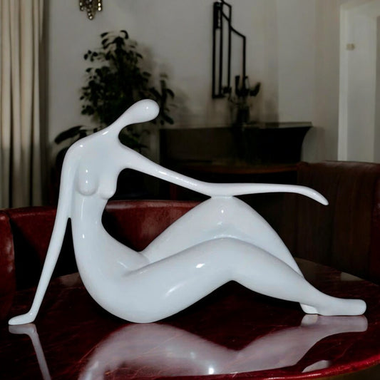 Modern Art Medium White Women on the Beach Resin Statue - Size: 14" x 4" x 9"H