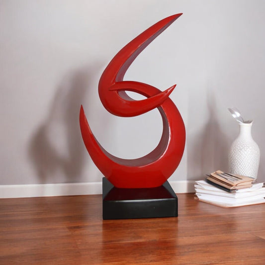Modern Art Red Boomerang Statue made of Resin -  Size: 13"L x 8"W x 23"H.
