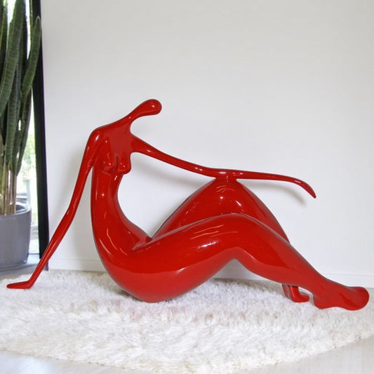 Modern Art Red Women on the Beach Resin Statue - Size: 28"L x 8"W x 16"H.