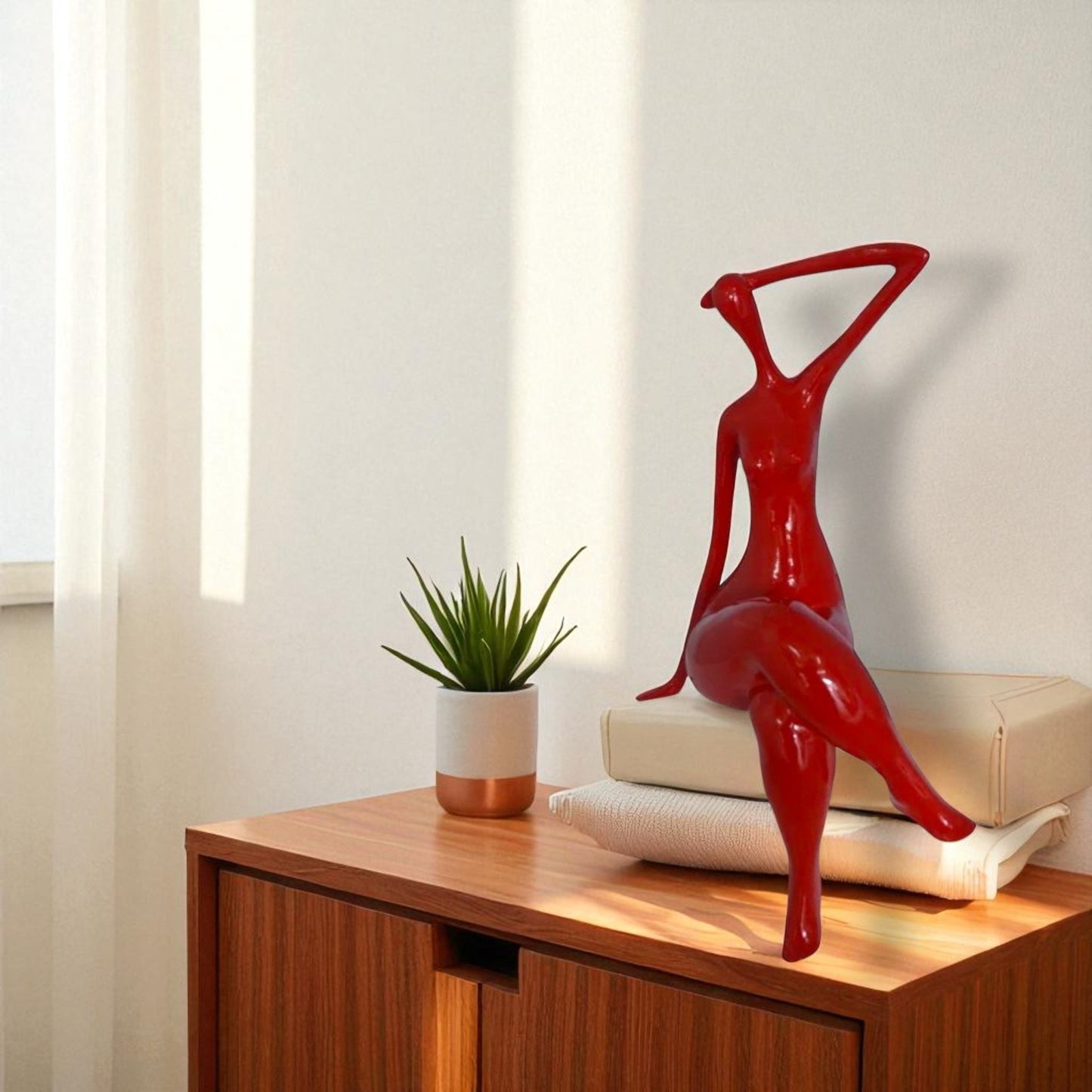 Modern Art Sitting on Edge Girl Made of Resin -  Size: 9"L x 7"W x 16"H.