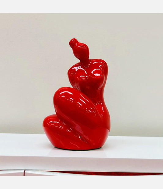 Modern Art red women sitting Made of resin -  Size: 11"L x 9"W x 16"H.