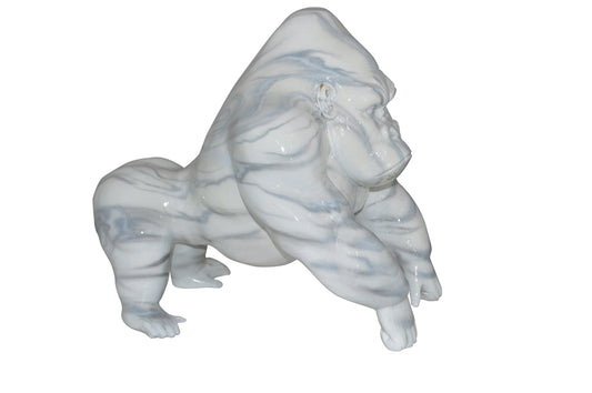 Modern King Kong Grey white Bronze Statue -  Size: 15"L x 13"W x 17"H.
