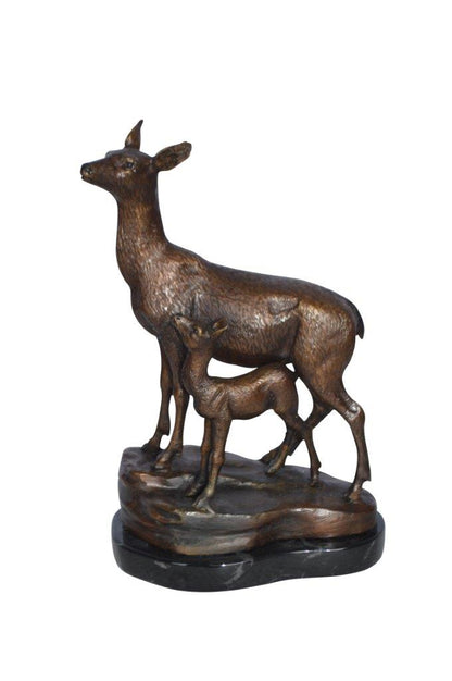 Mother Deer and Her Fawn- Bambi Bronze Statue -  Size: 6"L x 4"W x 9"H.