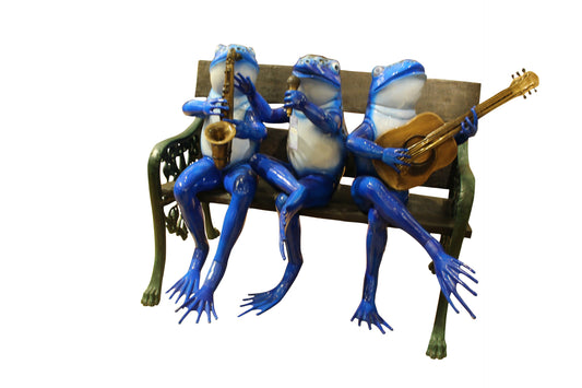 Musical Frogs on a Bench Bronze Statue -  Size: 41"L x 23"W x 33"H. 