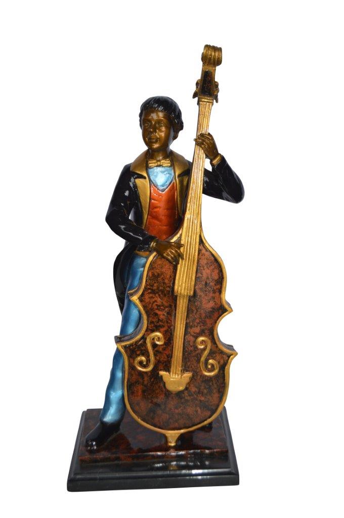 Musician Playing His Cello Bronze Statue -  Size: 8"L x 10"W x 23"H.