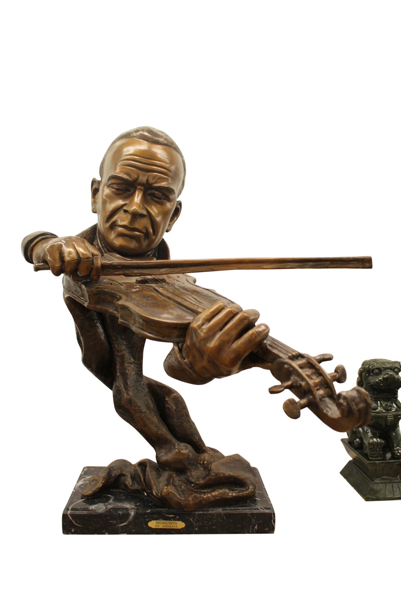 Musicista by Arnadia, Bust of Violin Musician Bronze Statue - 27"x 16"x 32"H. 