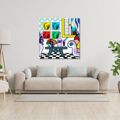 NY Livingroom, Acrylic Painting, Stretched Canvas, Wall Art by Jozza 40" x 40"