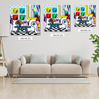 NY Livingroom, Acrylic Painting, Stretched Canvas, Wall Art by Jozza 30" x 30"
