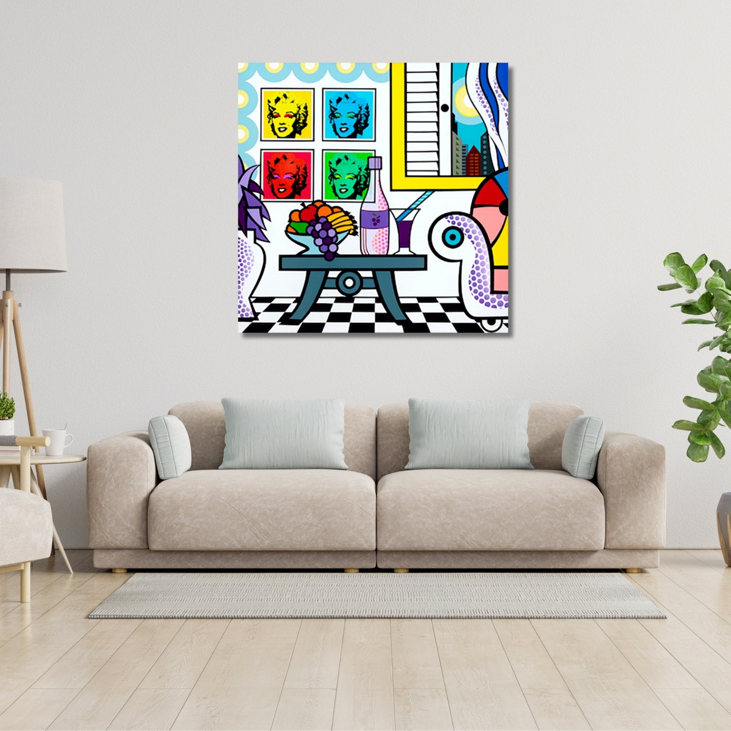 NY Livingroom, Acrylic Painting, Stretched Canvas, Wall Art by Jozza 48" x 48"