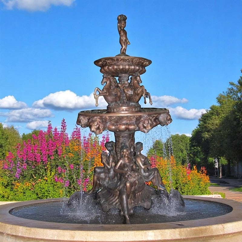 Nine feet tall Bronze, Tiered Outdoor pond Fountain -  59"x 59"