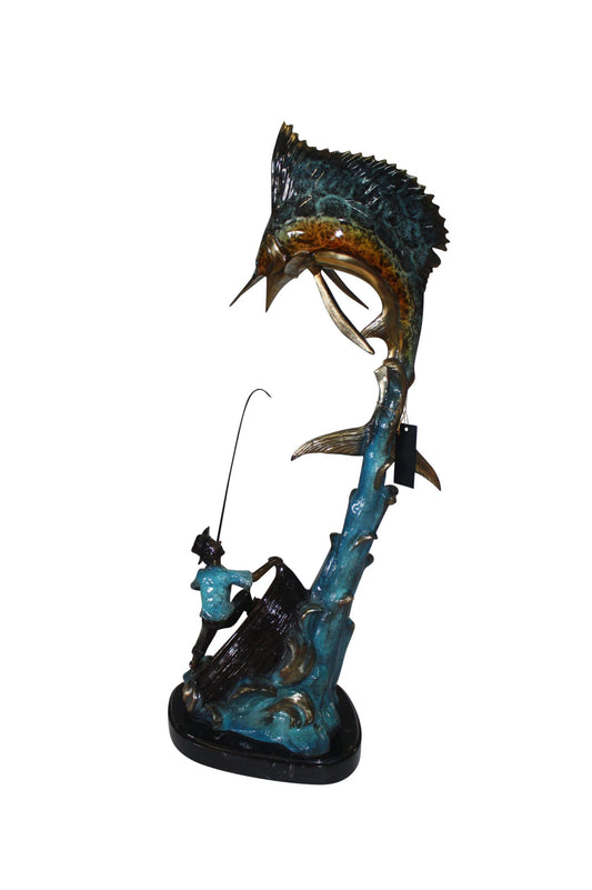 Old man on boat Or fishing man -  Size: 16"L x 12"W x 40"H. 