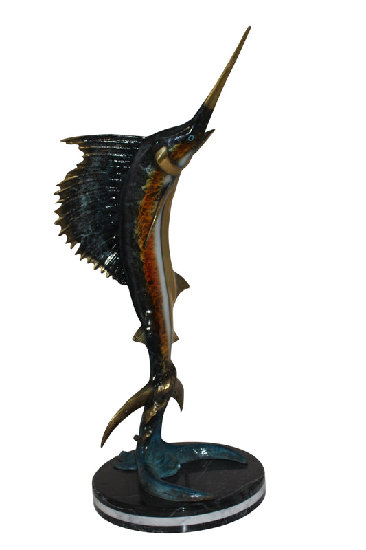 One Sailfish Bronze Statue -  Size: 18"L x 18"W x 43"H. 