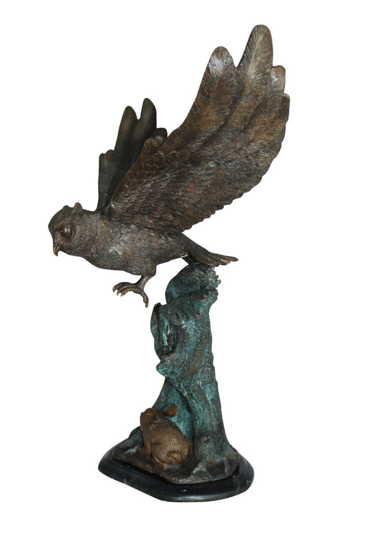 Owl with Rabbit Bronze Statue -  Size: 20"L x 8"W x 22"H. 