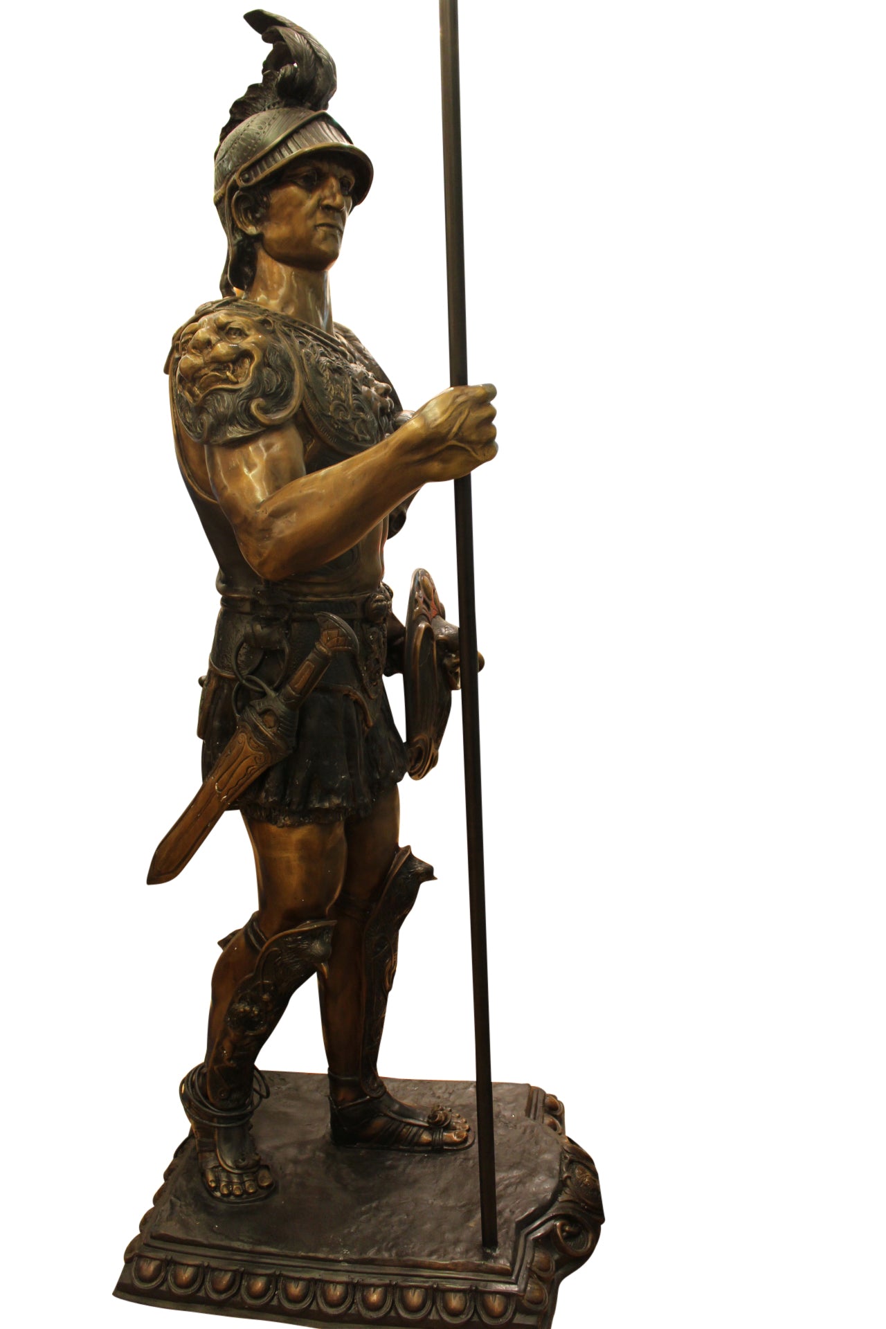 Pair of Roman Warrior lamps Bronze Statues -  Size: 33"L x 24"W x 96"H. 