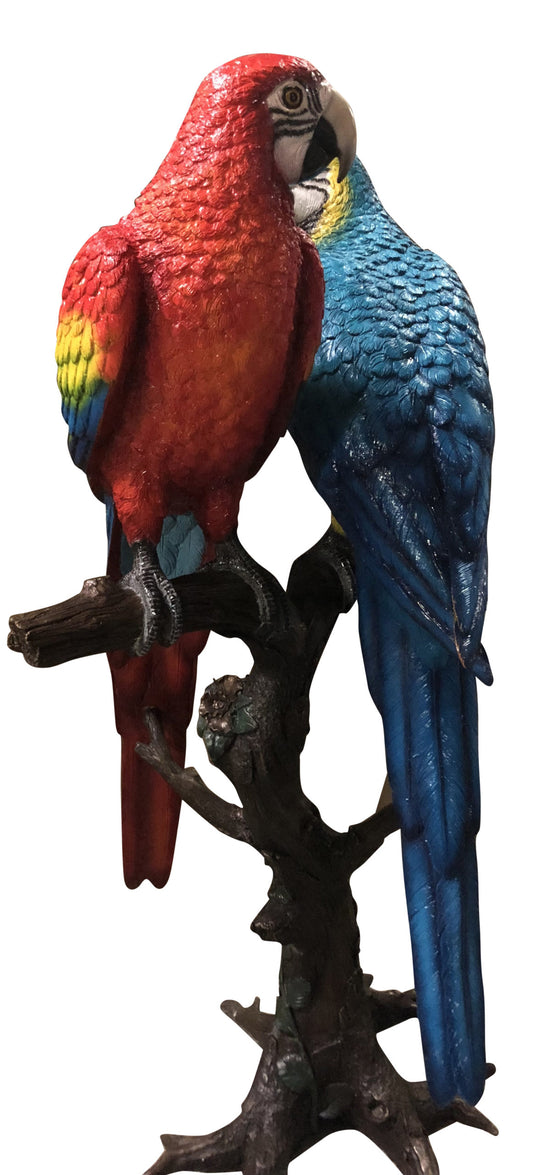 Pair of Parrots on a tree - Bronze Statue -  Size: 43"L x 28"W x 67"H.
