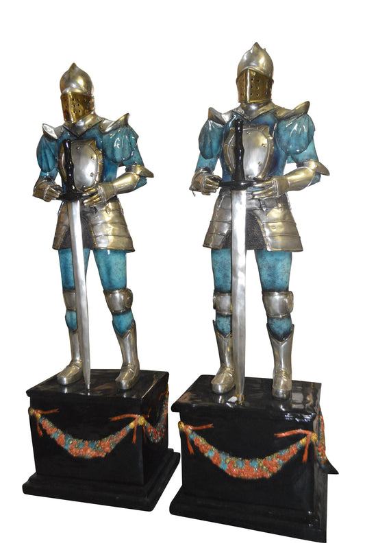 A Pair of Roman Soldiers standing with armor Bronze Statues -  22"x 31"x 93"H.