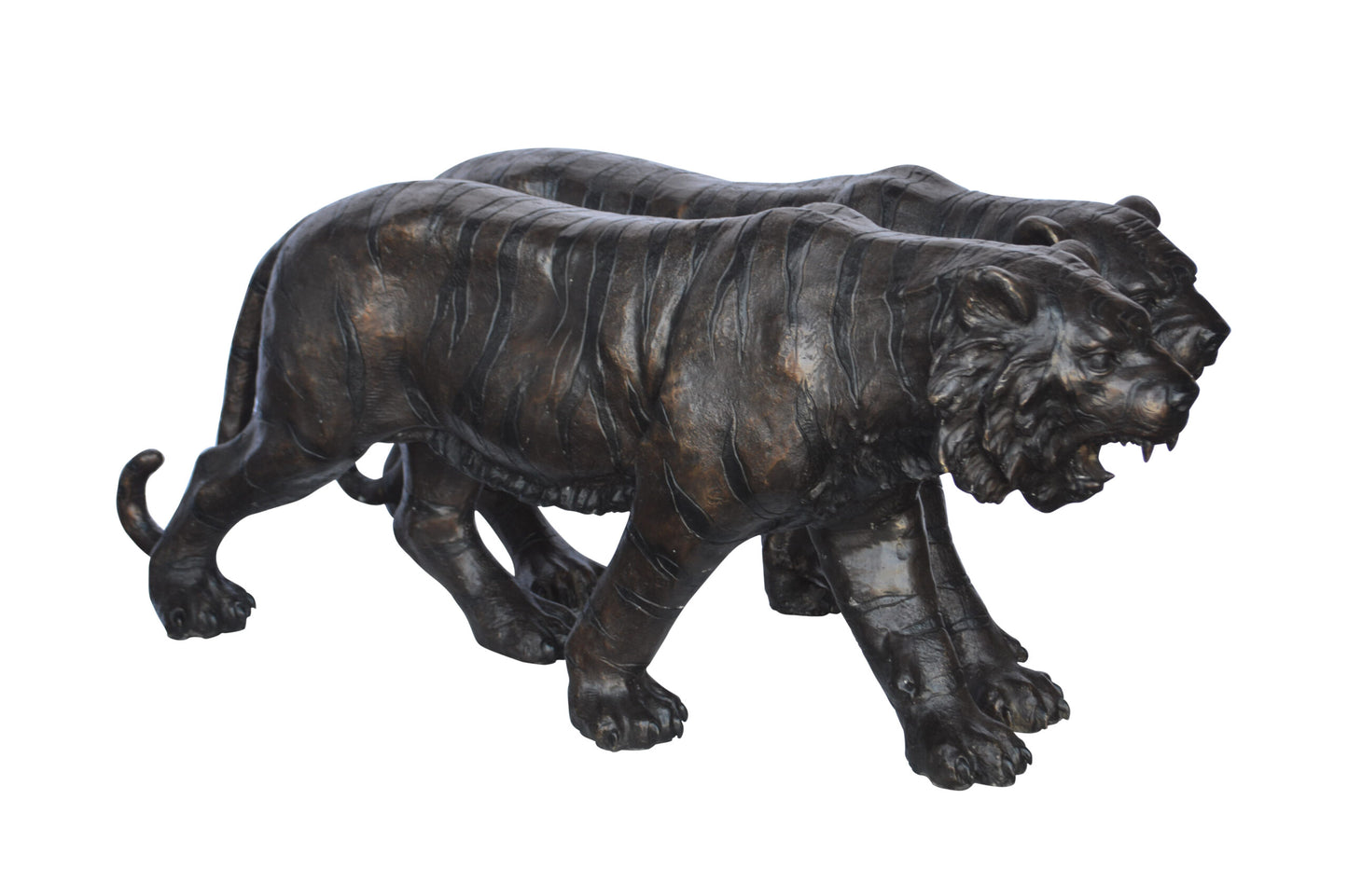 Pair Of Tigers Bronze Statues -  Size: 52"L x 10"W x 21"H.