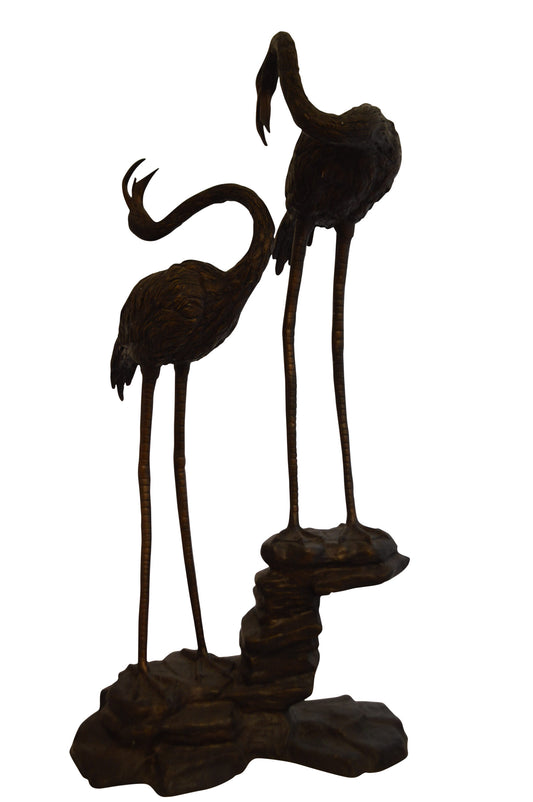 Pair of Flamingos Bronze Statue Fountain -  Size: 33"L x 22"W x 60"H.