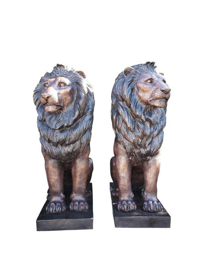 Pair of Life-size lions bronze statues -  Size: 17"L x 35"W x 47"H.